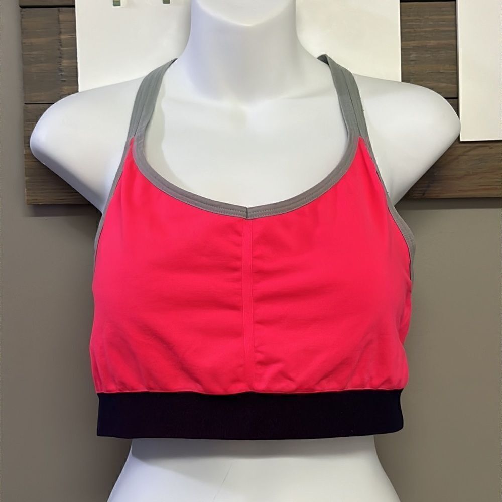 Athleta Bright Coral & Navy Padded Pullover Adjustable Razorback Sports Bra- XL